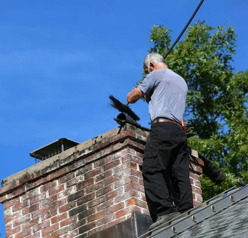 Chimney professional evaluating the crown and upper masonry of a brick chimney